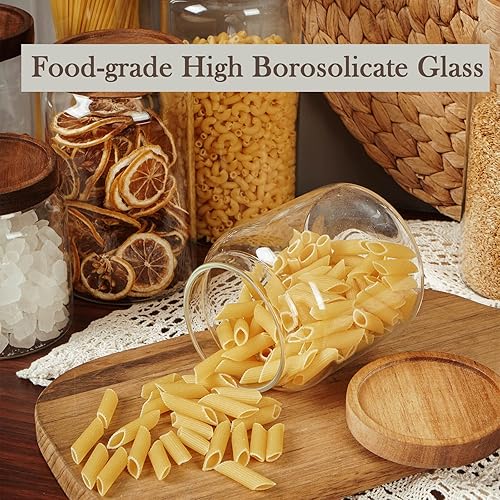 Miniatura 7 de Recipiente de almacenamiento de vidrio hermético para alimentos, recipiente de cocina con tapas de madera, 20 onzas de boca ancha, organización de