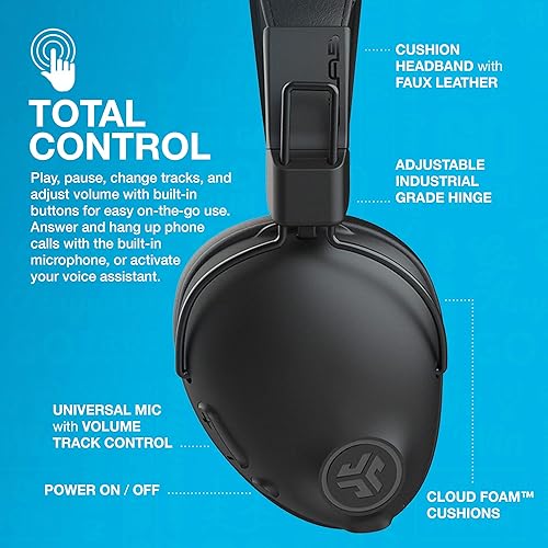 Miniatura 5 de JLab Studio Pro - Auriculares inalámbricos sobre la oreja, negro, 50 horas Bluetooth 5 tiempo de reproducción, sonido EQ3, piel sintética ultra