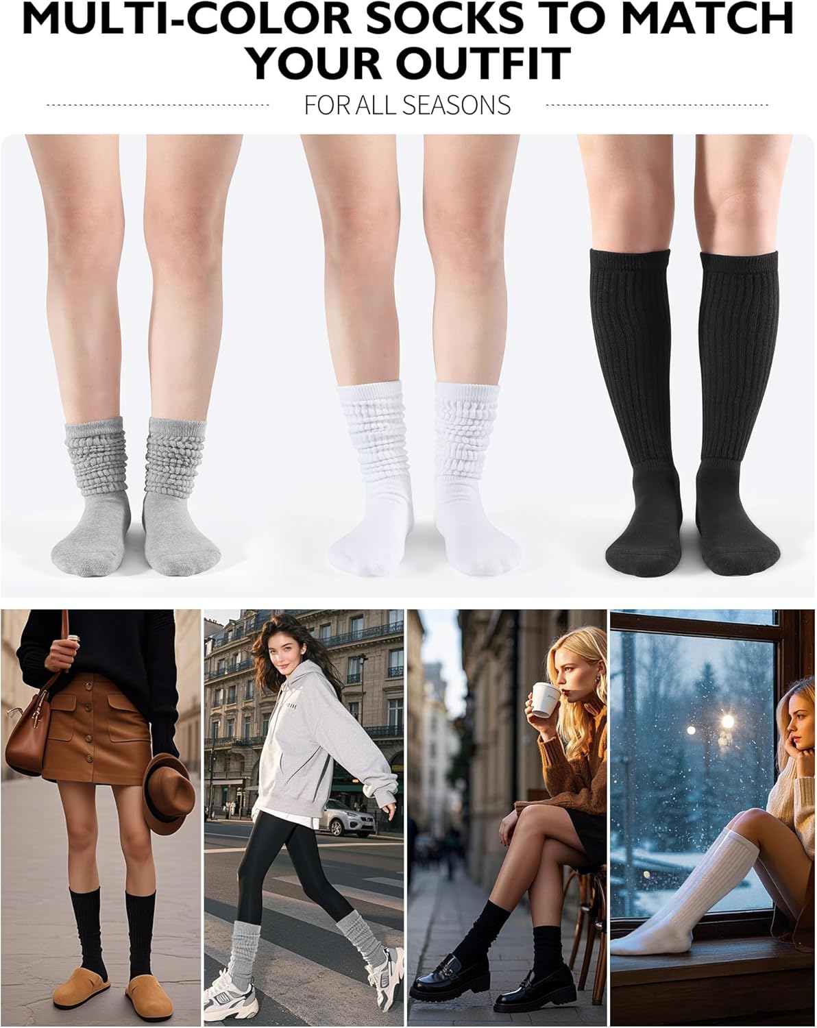 CLOSEMATE Womens Slouch Socks Soft Cotton Scrunch Long Socks for Boots & Loafers 3 Pairs - Image 6