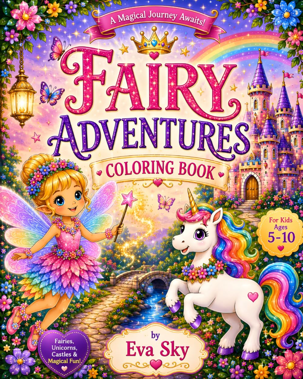 Fairy Adventures Coloring Book: A Magical Fantasy Coloring Book Featuring Fairies, Unicorns, Dragons, Mermaids, Aliens, Castles, and Enchanted Worlds for Kids Ages 5–10