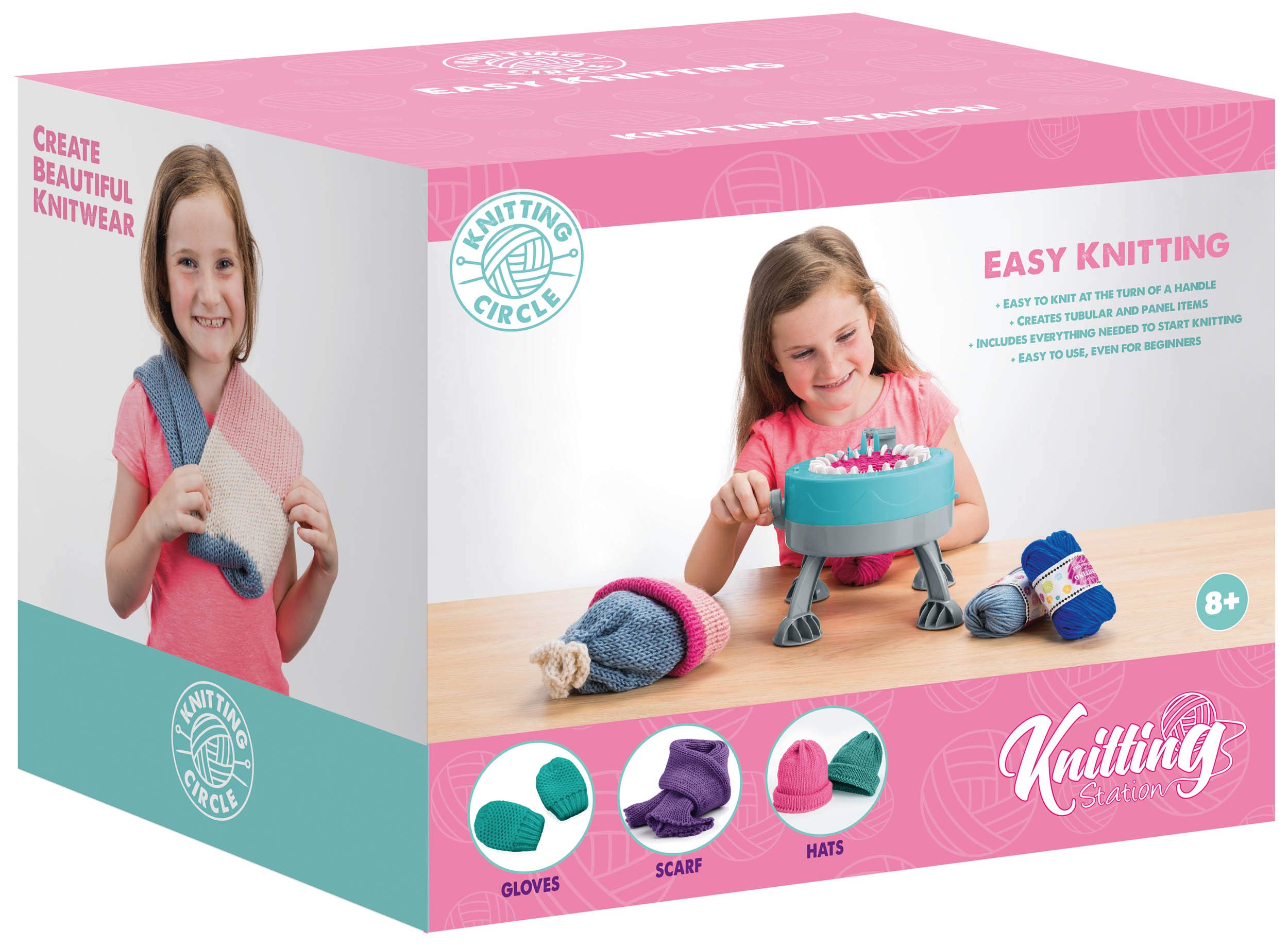 Knitting Circle Station for Kids | Kit de Manualidades para niños para Principiantes, máquina de Tejer pequeña, Guantes de Punto, Sombreros y Bufandas con Hilos de Dos Colores