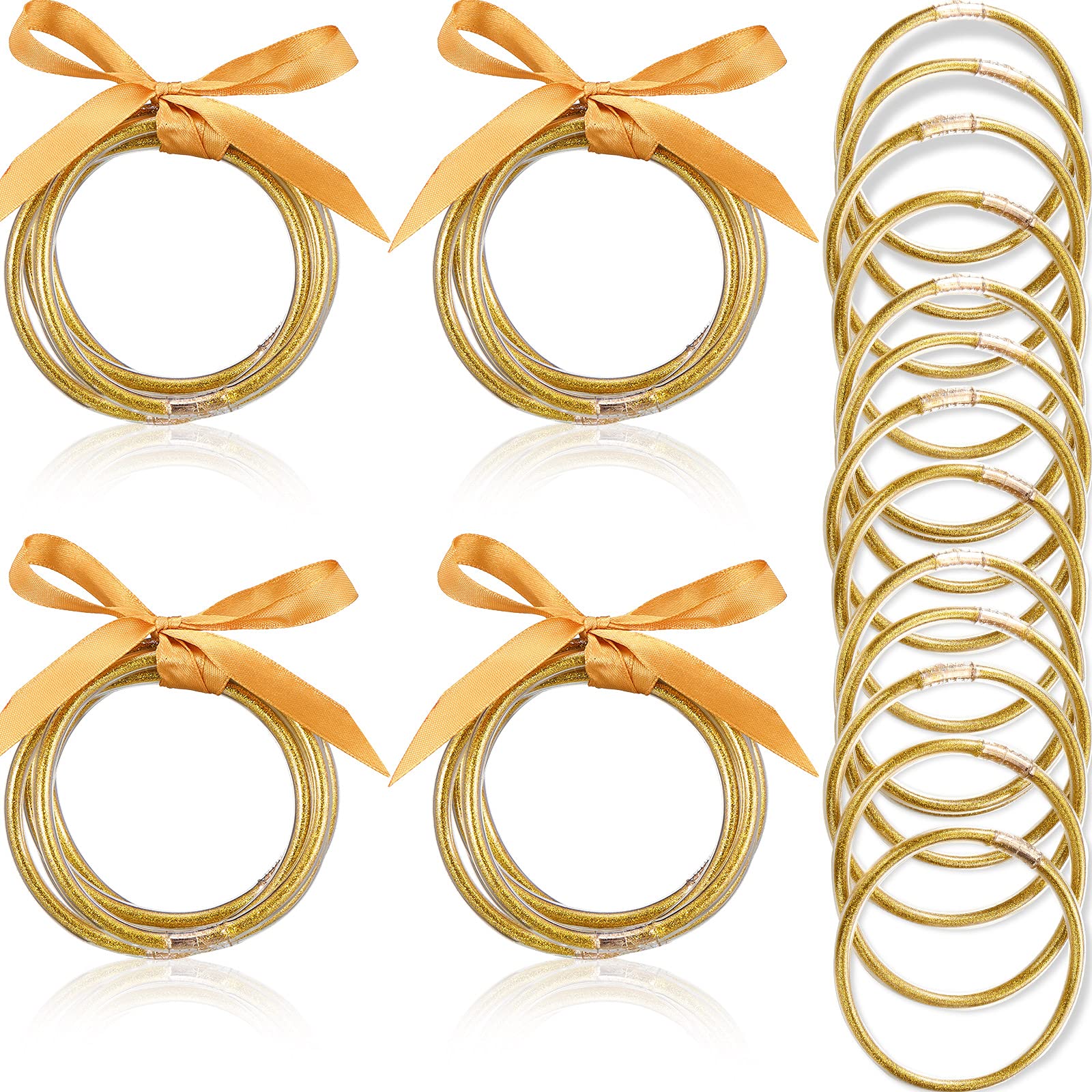 Kigeli 20 Pcs Glitter Jelly bangles Bracelets Set for Women Glitter Filled Jelly Gold Buddha Bracelets for Summer
