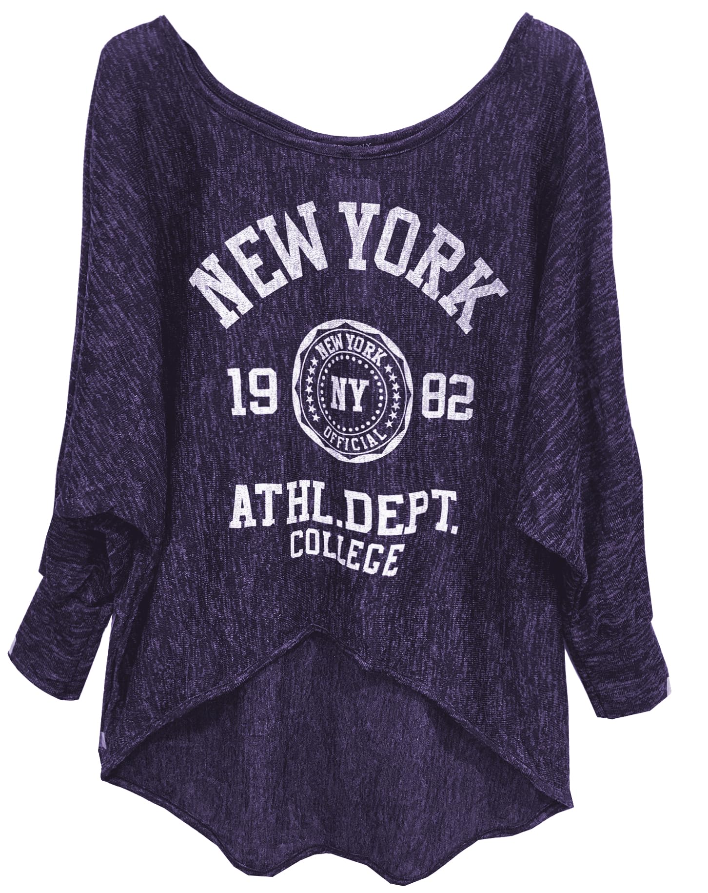 Emma & GiovanniLong Sleeve Shirt - Pullover - Asymmetrical Top - Women (Violet White, S-M)