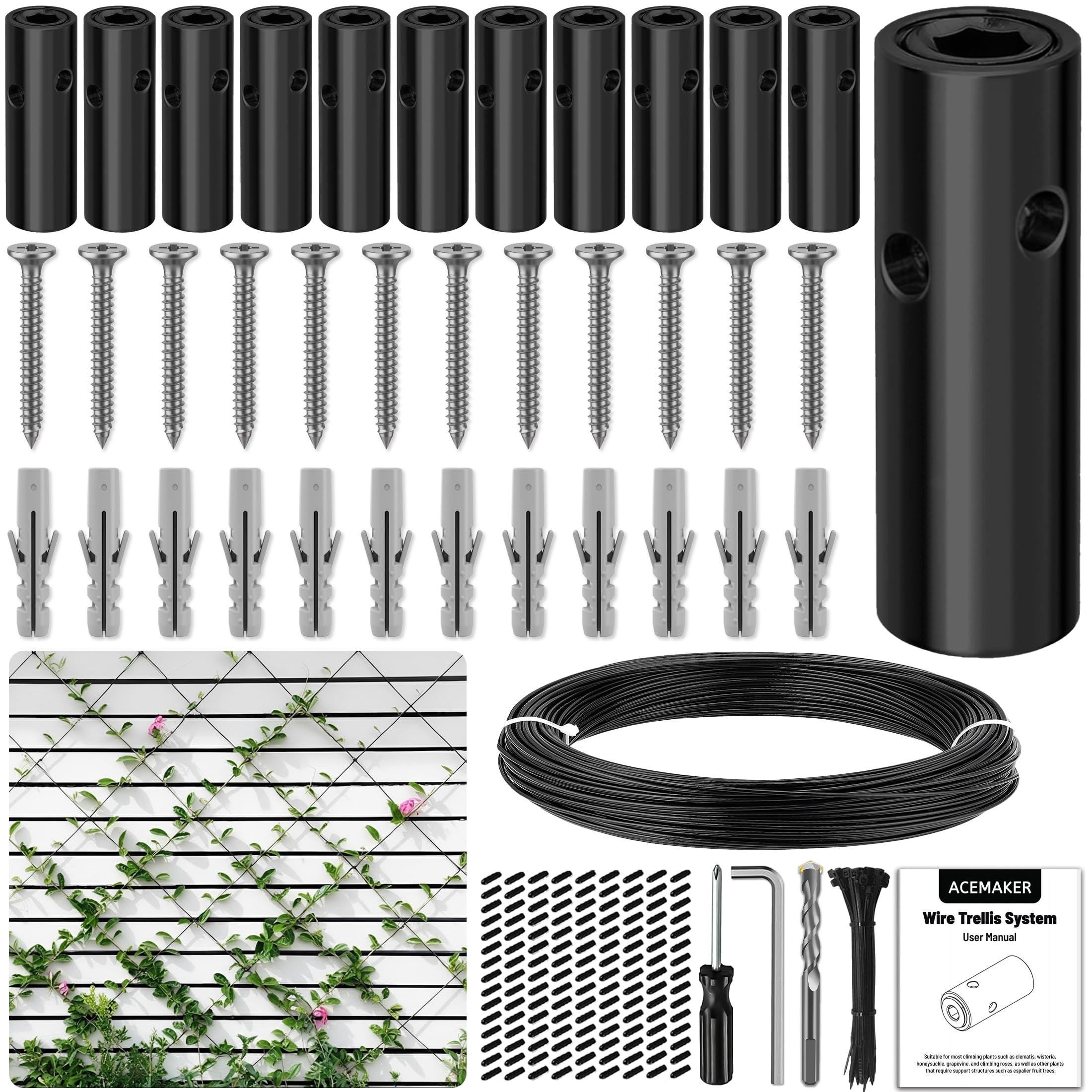 Kit de enrejado de alambre para evitar daños de plantas trepadoras en muros exteriores