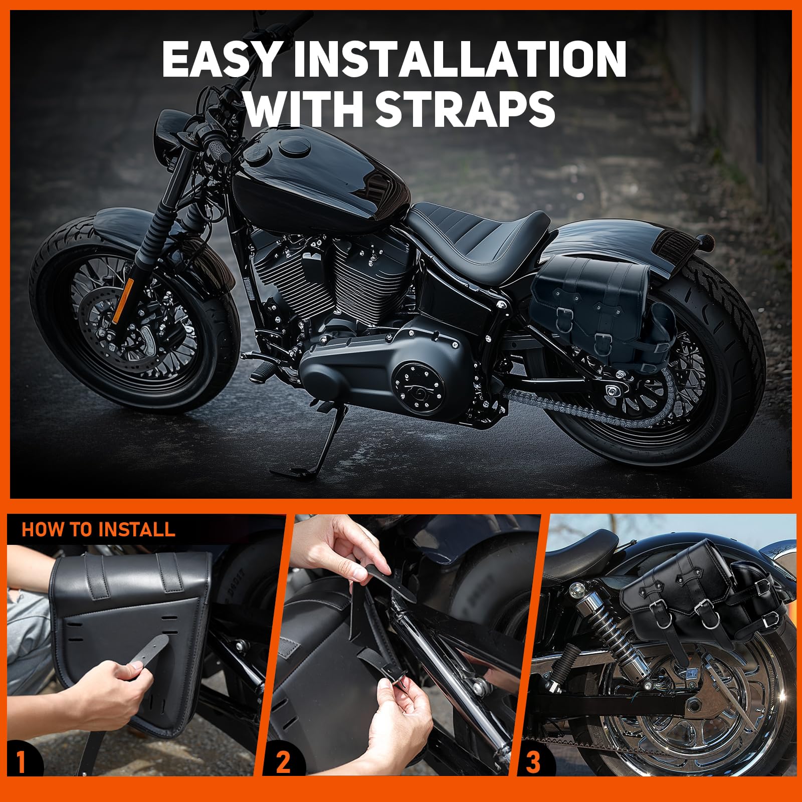 DREAMIZER 1 Paar Motorrad Satteltaschen Schwarz Seitliche Aufbewahrung Links und Rechts Getränkehalter PU-Leder Motorradtasche Kompatibel mit Harley Sportster XL883 Softail Dyna V-Star Shadow