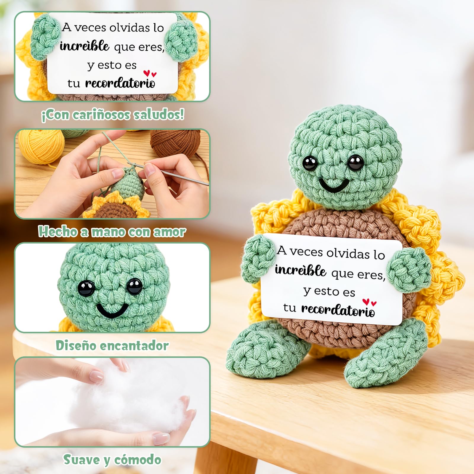 Aurasky Tortuga de Crochet con Girasol – Muñeco de Apoyo Emocional, Regalo en Español para Cumpleaños