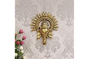 eCraftIndia Golden Lord Ganesha Sun Decorative Metal Wall Hanging Art