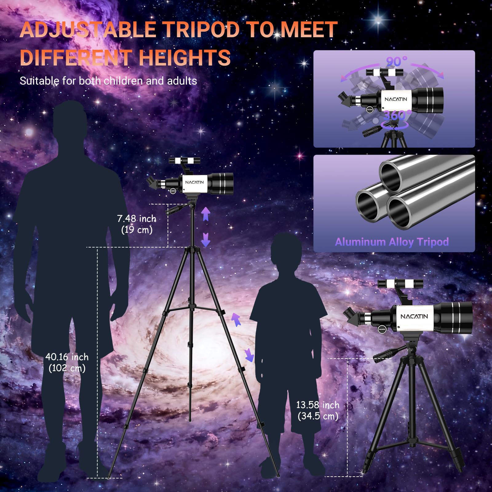 Telescopio astronómico con apertura de 70 mm y distancia focal de 300 mm (blanco)