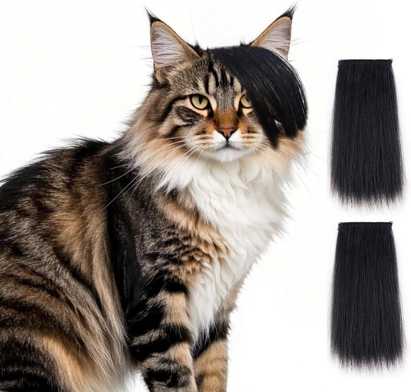 Pelucas diagonales para mascotas, pelucas divertidas para perros, peluca de cosplay para gatos (2 unidades) | Pelucas adecuadas para ropa de mascotas, fiestas de Halloween y Navidad, disfraces de animales pequeños, divertidas y lindas