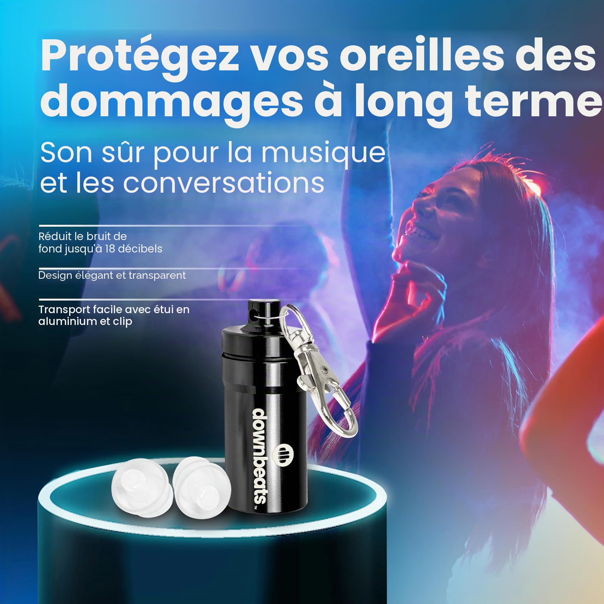DownBeats Bouchons d'oreilles réutilisables haute fidélité : protection auditive pour concerts, musique et musiciens, invisibles et discrets