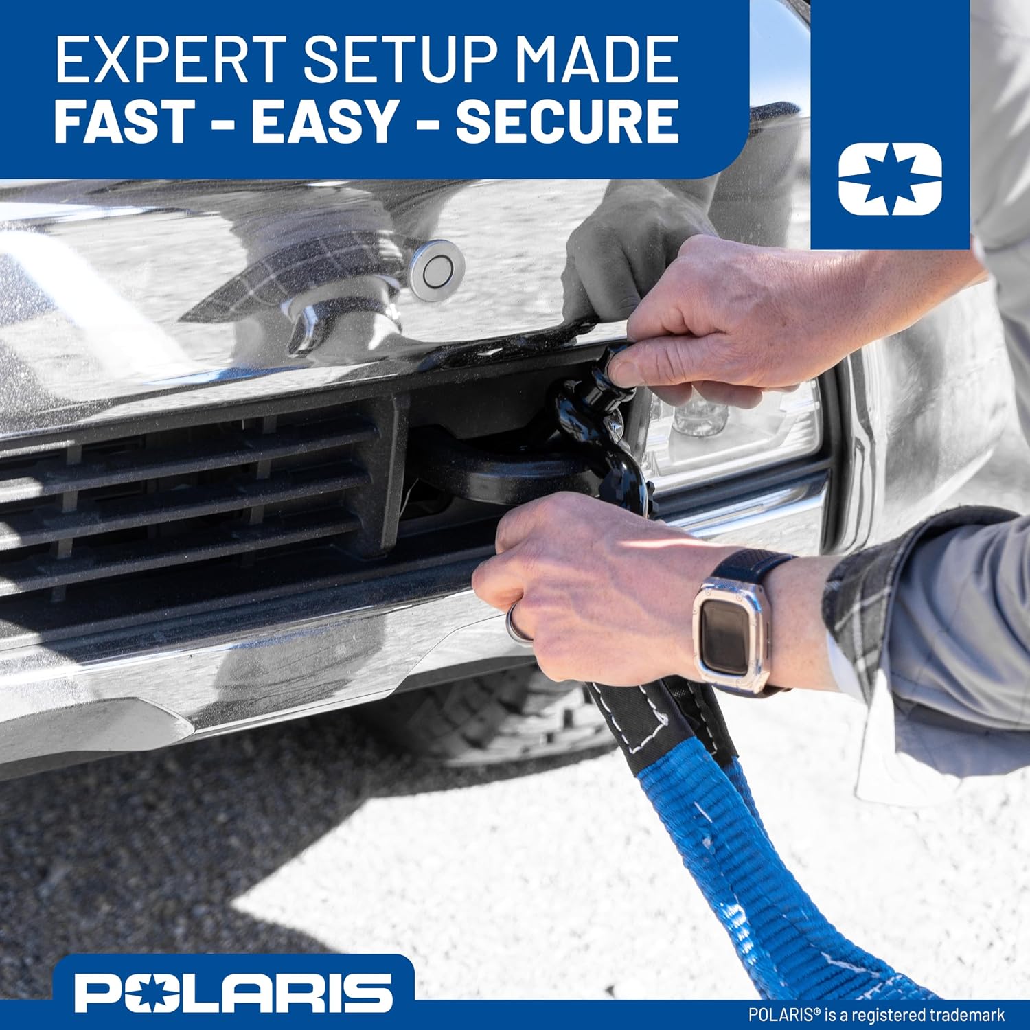 Polaris Recovery Tow Strap - 3 in. x 30 ft., 5,750 lbs Load Capacity, 18,000 lbs Break Strength, Double-Stitched & Reinforced for Ultimate Reliability