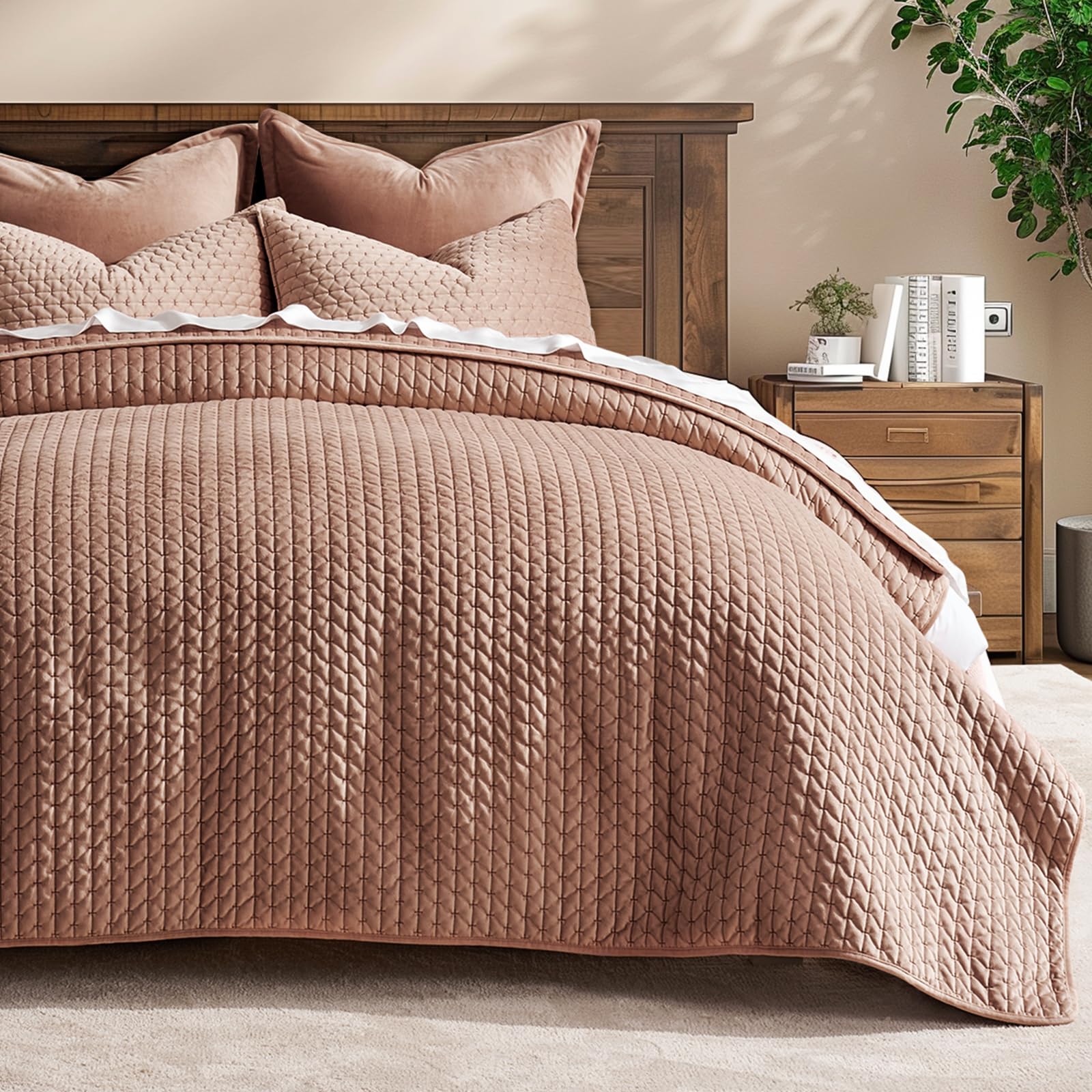 EverGrace Velvet Quilt Set in Terracotta Clay