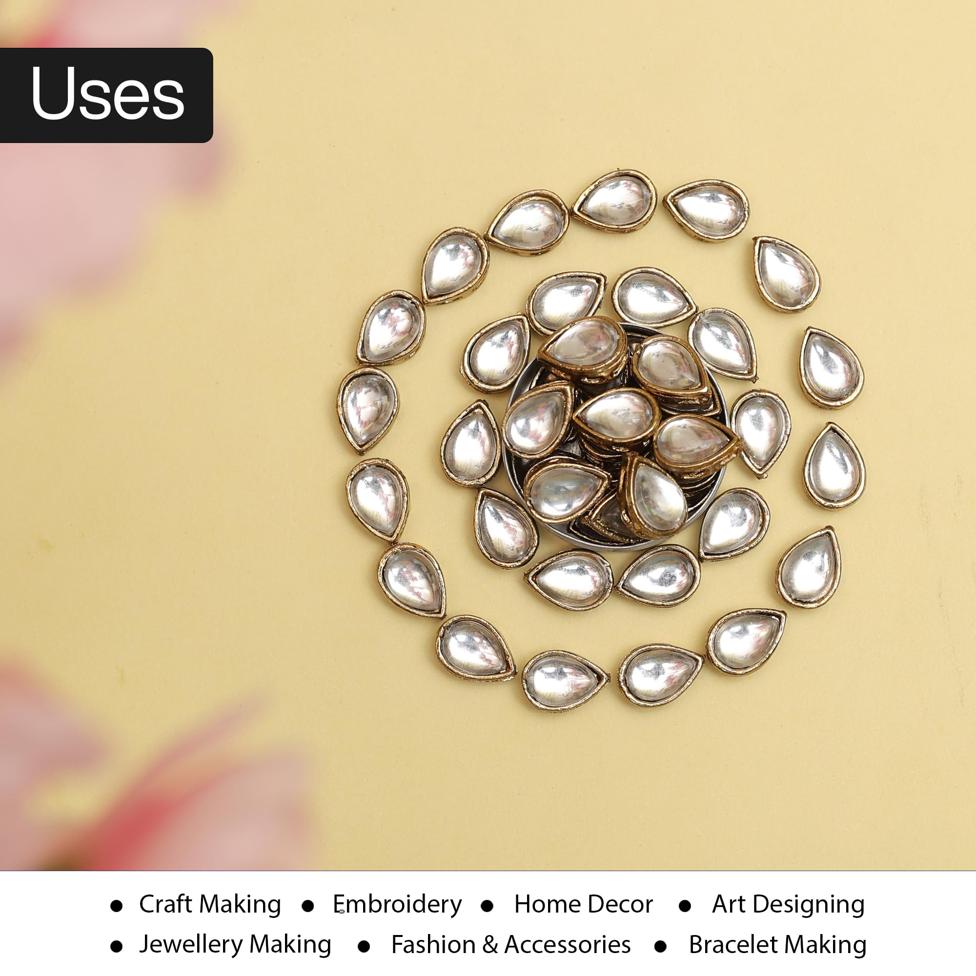 Embroiderymaterial Sew On Raised Kundan Stone/Rhinestone/Beads for Craft, Jewellery Making, Clothe Embellishment, Embroidery Work (50 Pieces, 10X12MM, Tear Drop Shape, Silver) 4
