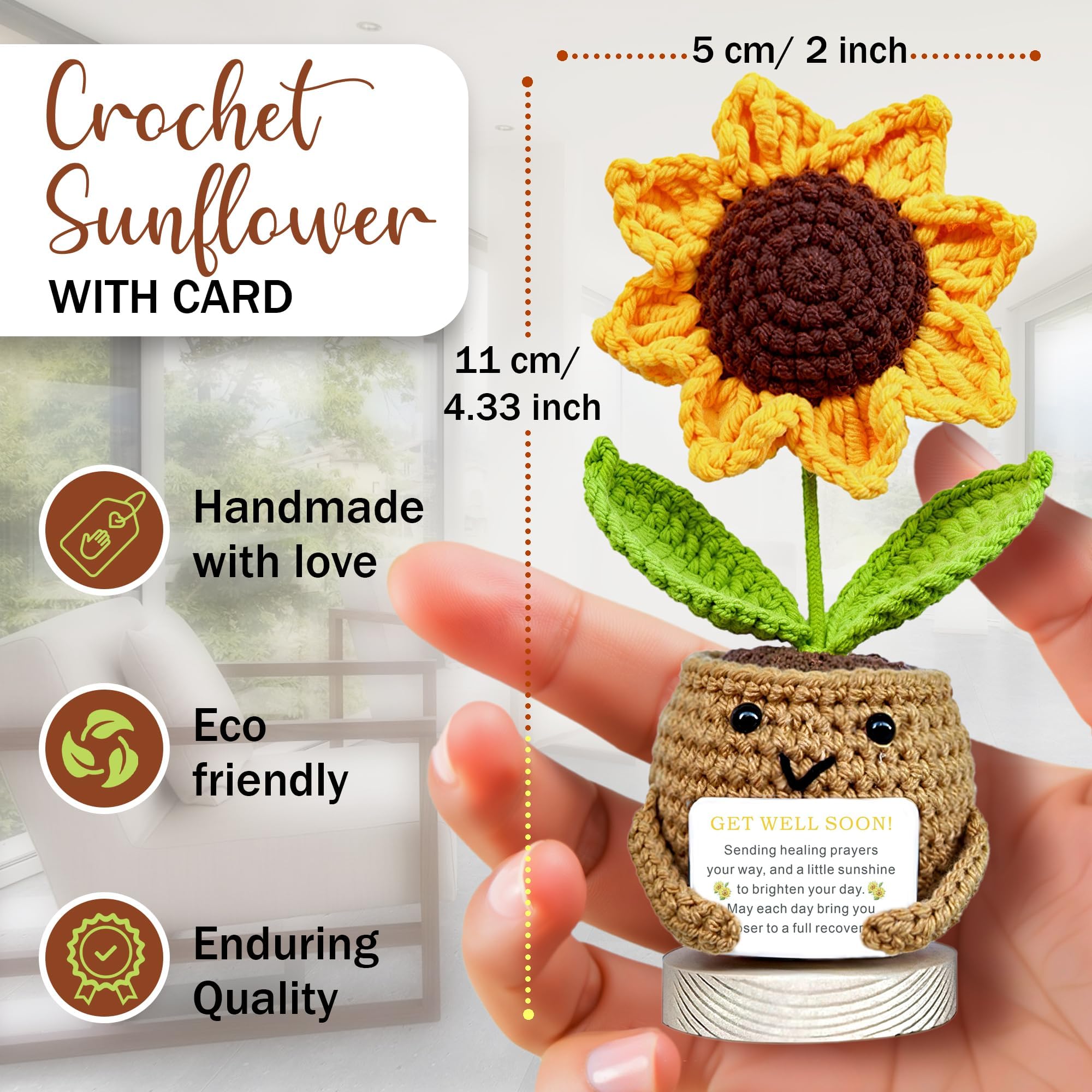 VELENTI Handmade Positive Sunflower Crochet Doll, Get Well Soon Gifts for Women, Feel Better Women's Gifts - Image 2
