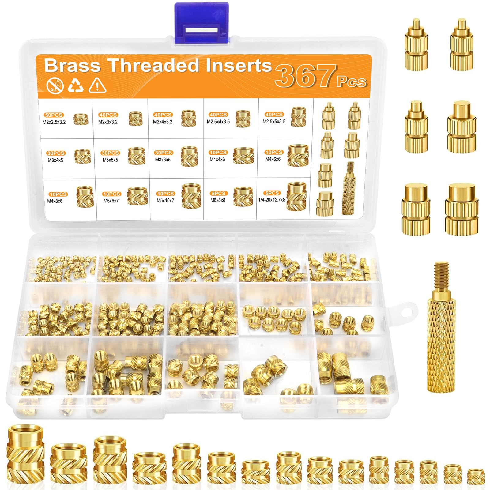 Inserti Filettati a Caldo M2 M3 M4 M5 M6 1/4-20, Dadi in Ottone con Strumento di Inserimento Termico per Stampa 3D