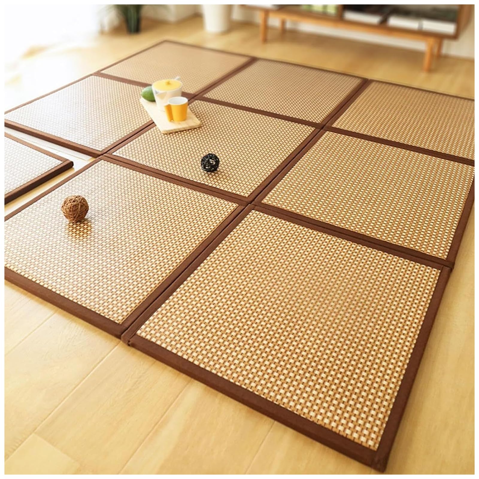 Tatami Tapis de sol pliable en rotin antidérapant confortable pour salon, chambre à coucher, salle de jeux, 6 pièces