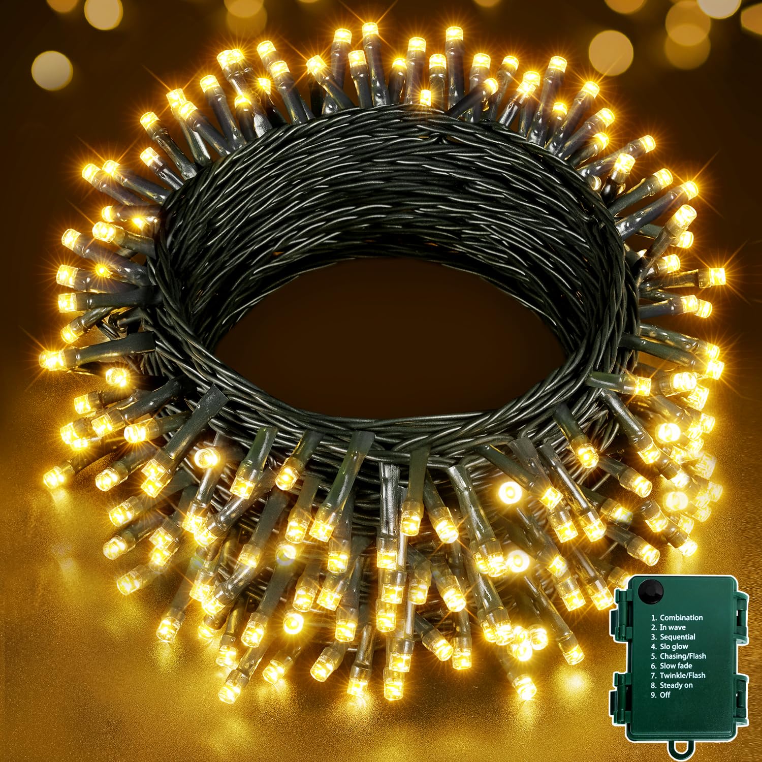 Lichterkette Batterie Outdoor, 15M 150LEDs Timer Außen Innen | 8 Modi Lichterkette lang mit Batterie für Außen Innen, IP44 Wasserdicht für Balkon, Terrasse, Garten, Hochzeit und Ostern