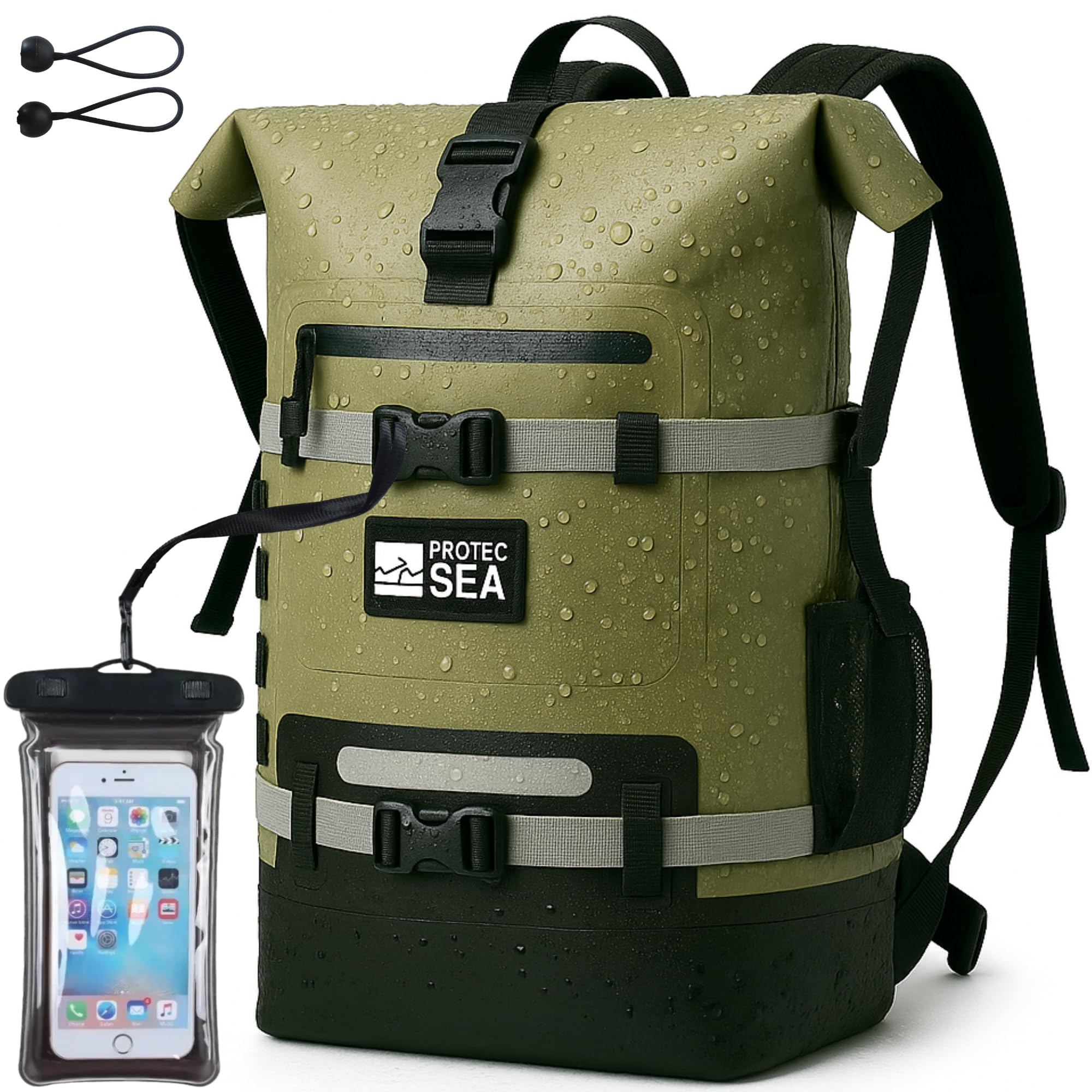Sac de randonnée Fusion du Sac à Dos et du Sac étanche | Zip Zinc Anti-Corrosion imperméable | Volume réglable 20L à 40L | Portage Confortable | Fixations Molle | Poches intérieures (Kaki)