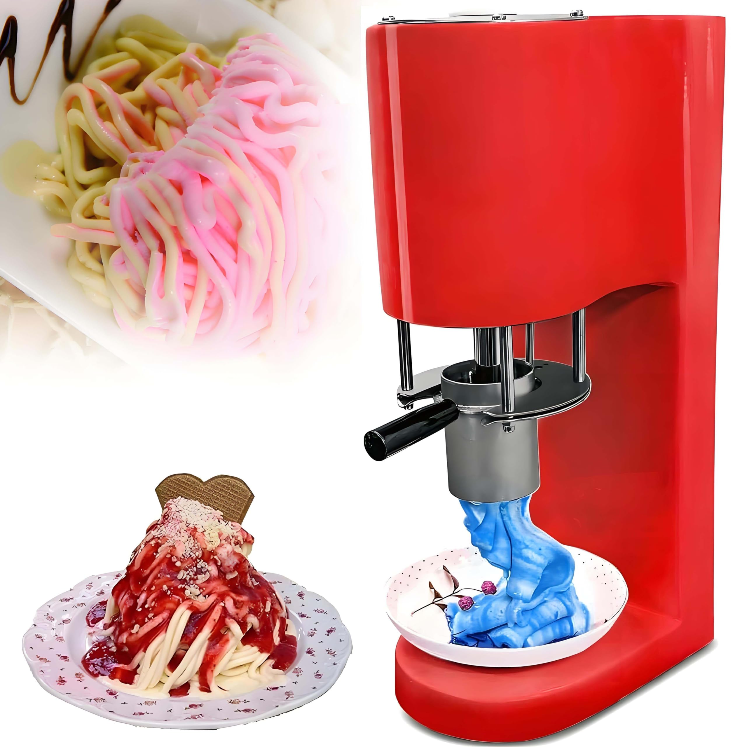 Máquina para Hacer Helados con Forma de Fideos, 80 W, Prensa para Espaguetis, tolva de 0,42 L, para heladerías, Bares, cafeterías, restaurantes y Snacks. Red