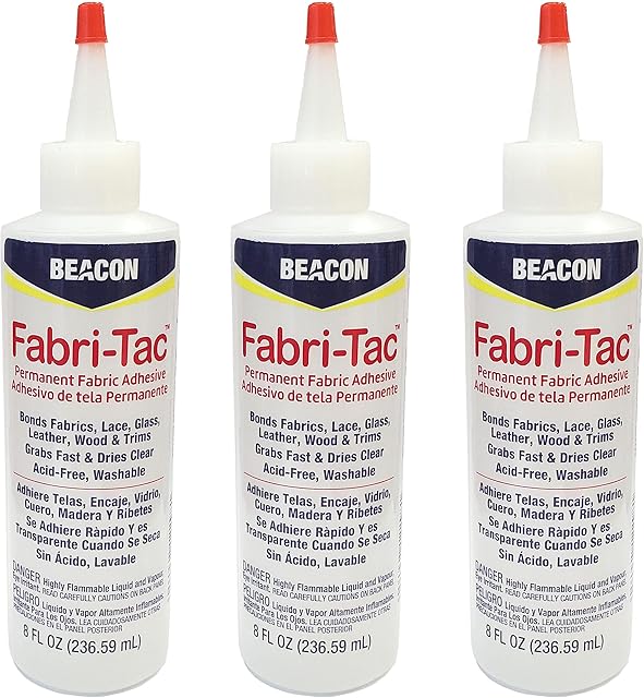 Three-Pack Beacon Fabri-Tac Permanent Adhesive, 8 Ounce