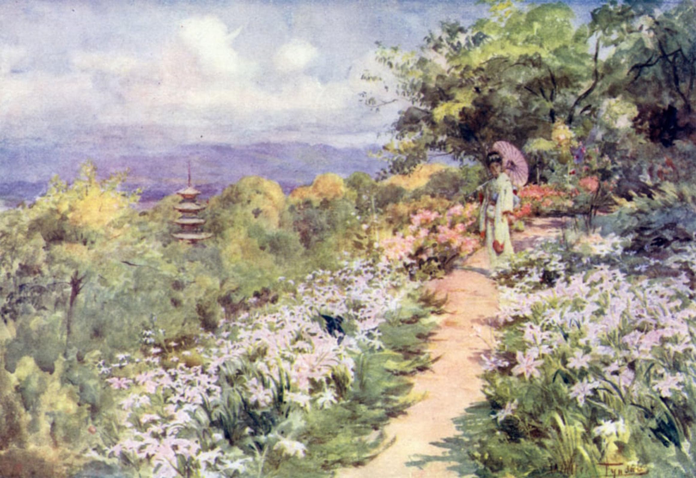 SERENDIPITP Vintage Wall Art Canvas Nordic Poster Canvas Print Picture a Hillside Garden At Kyoto by Walter Frederick Roofe Tyndale Wall Art Poster for Home Decor 60x90cm