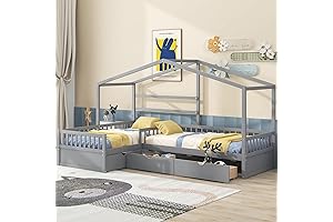 House Bed Twin L Shaped Bed for 2 Kids