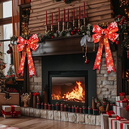 Miniatura 9 de Lazos rojos LED para decoración de Navidad, lazos de Navidad de 16 x 24 pulgadas para coronas con temporizador, lazo de decoración de árbol con