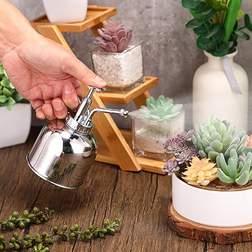 Miniatura 5 de 4 piezas de acero inoxidable para plantas Mister botella de riego para suculentas con bomba superior, rociador de flores, rociador pequeño, regadera