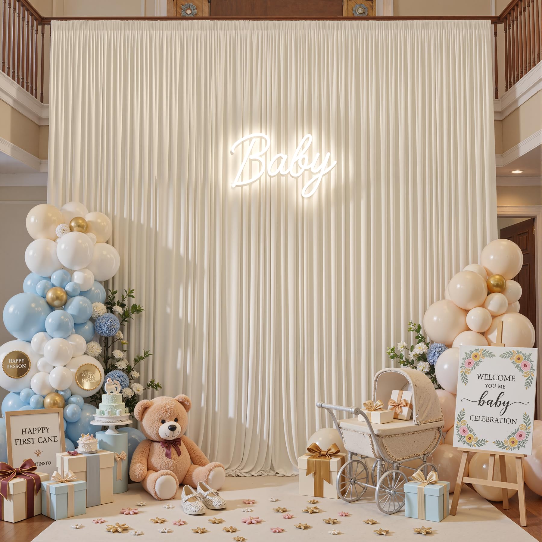 Sfondo fotografico in tessuto beige, 6 x 4,5 m, 4 pezzi, 1,5 x 4,5 m, fondale fotografico senza pieghe, per matrimoni, feste, eventi e decorazioni, tende decorative beige per pareti fotografiche