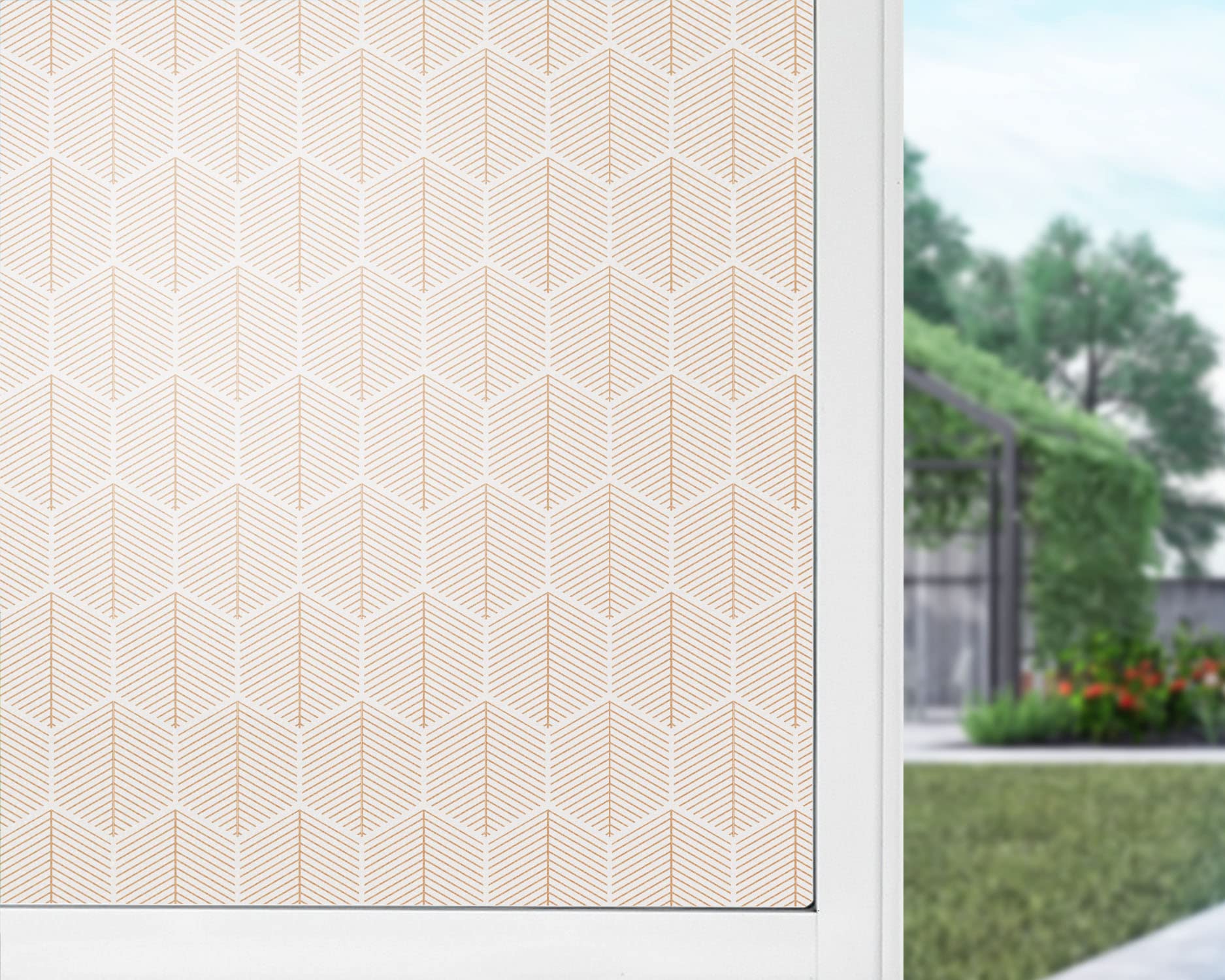 Panorama Fensterfolie Geometrie Blätter 73x200 cm - Milchglasfolie Selbstklebend Fenster - Klebefolie