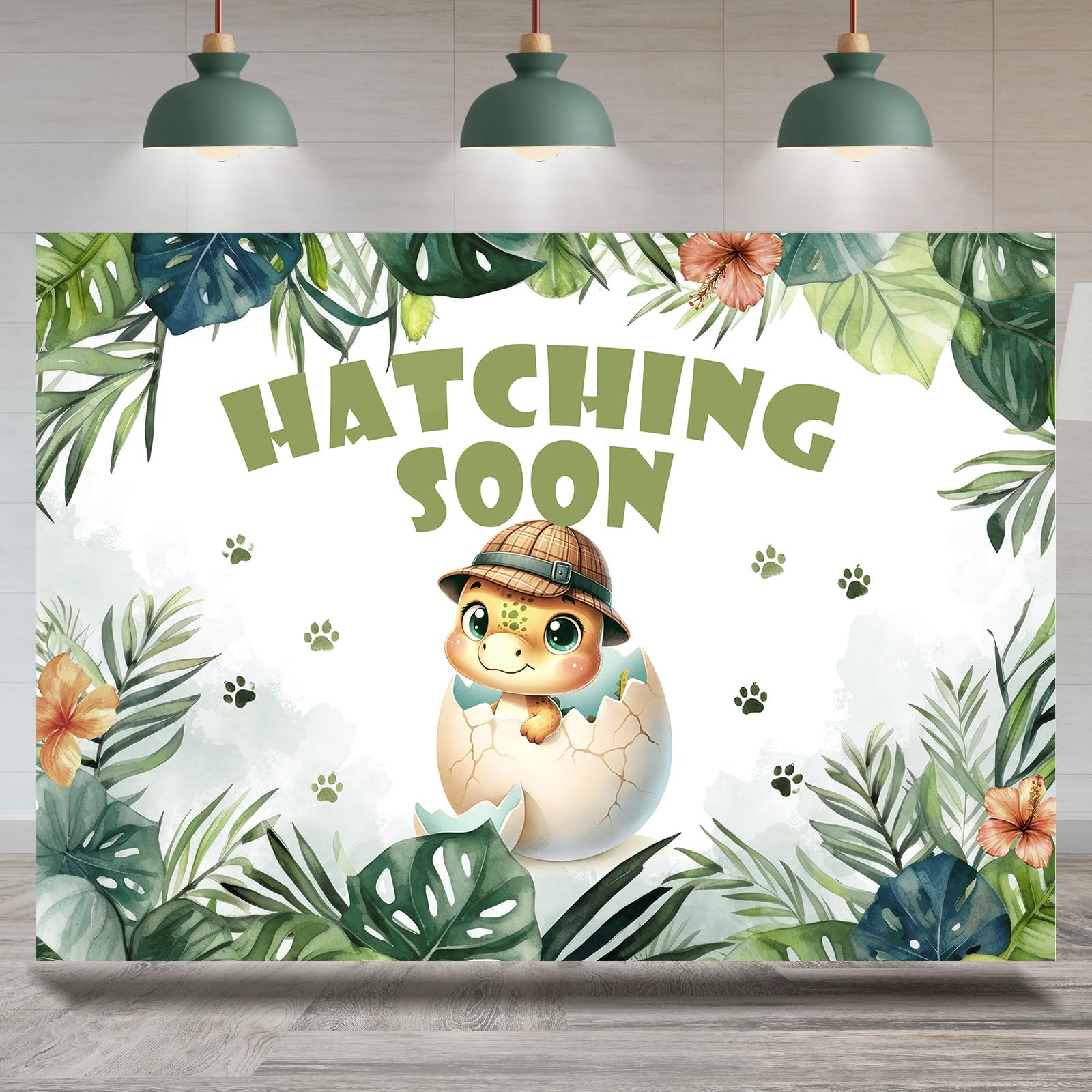 Avezano Hatching Soon Dinosaur Backdrop Banner - 6x3.6ft Watercolor Dino Baby Shower Decor