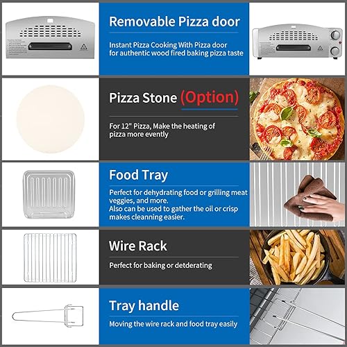 Miniatura 6 de CTT Horno tostador personal de acero inoxidable de 4 rebanadas horno de pizza con temporizador de 15 minutos incluye sartén estante de alambre y