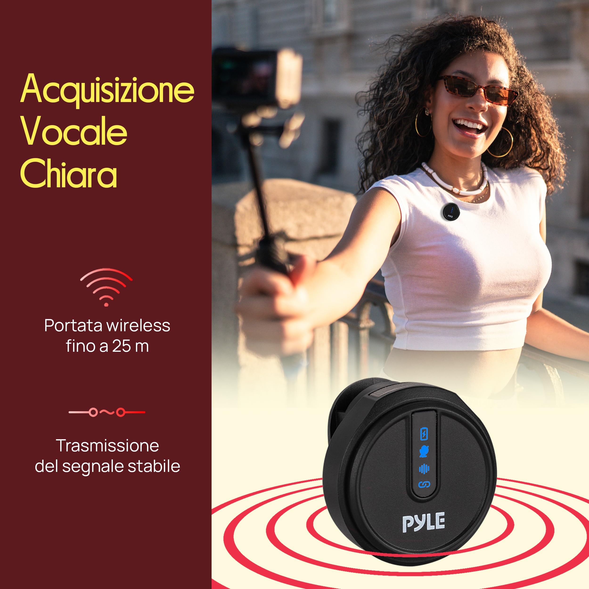 Pyle Microfono Wireless Lavalier USB-C, Clip-On Magnetico Antirumore, Batteria 8h, Custodia Ricarica, per la Registrazione Video, Vlogging Streaming, Microfono per Video Social, Podcast Interviste