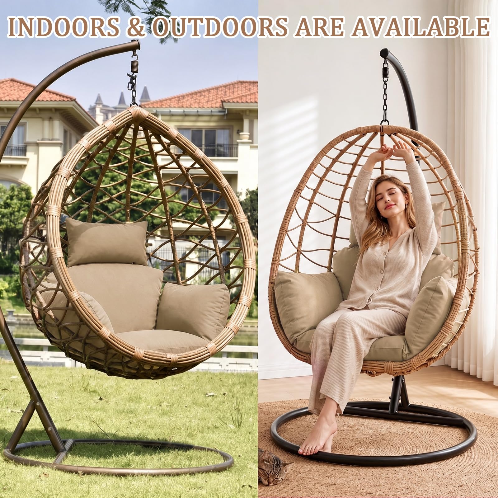 Coussin pour fauteuil suspendu, chaise suspendue, extérieur, coussin pour balancelle suspendue, coussin d'extérieur avec appui-tête, imperméable, pour balançoire suspendue en rotin synthétique/rotin