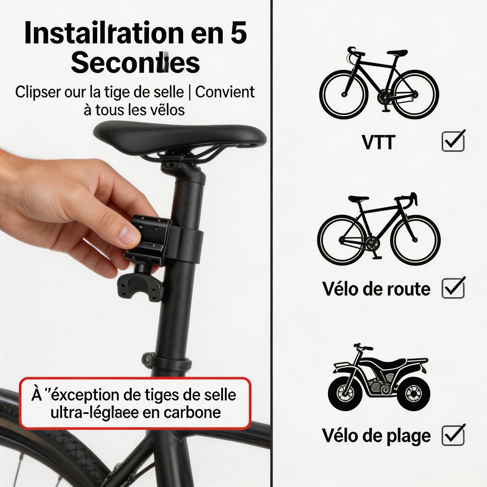 Support de planche de surf pour vélo conçu pour les shortboards, les planches de surf et les snowboards avec un alliage d'aluminium résistant et un manchon en mousse pour un transport sûr sur tous les