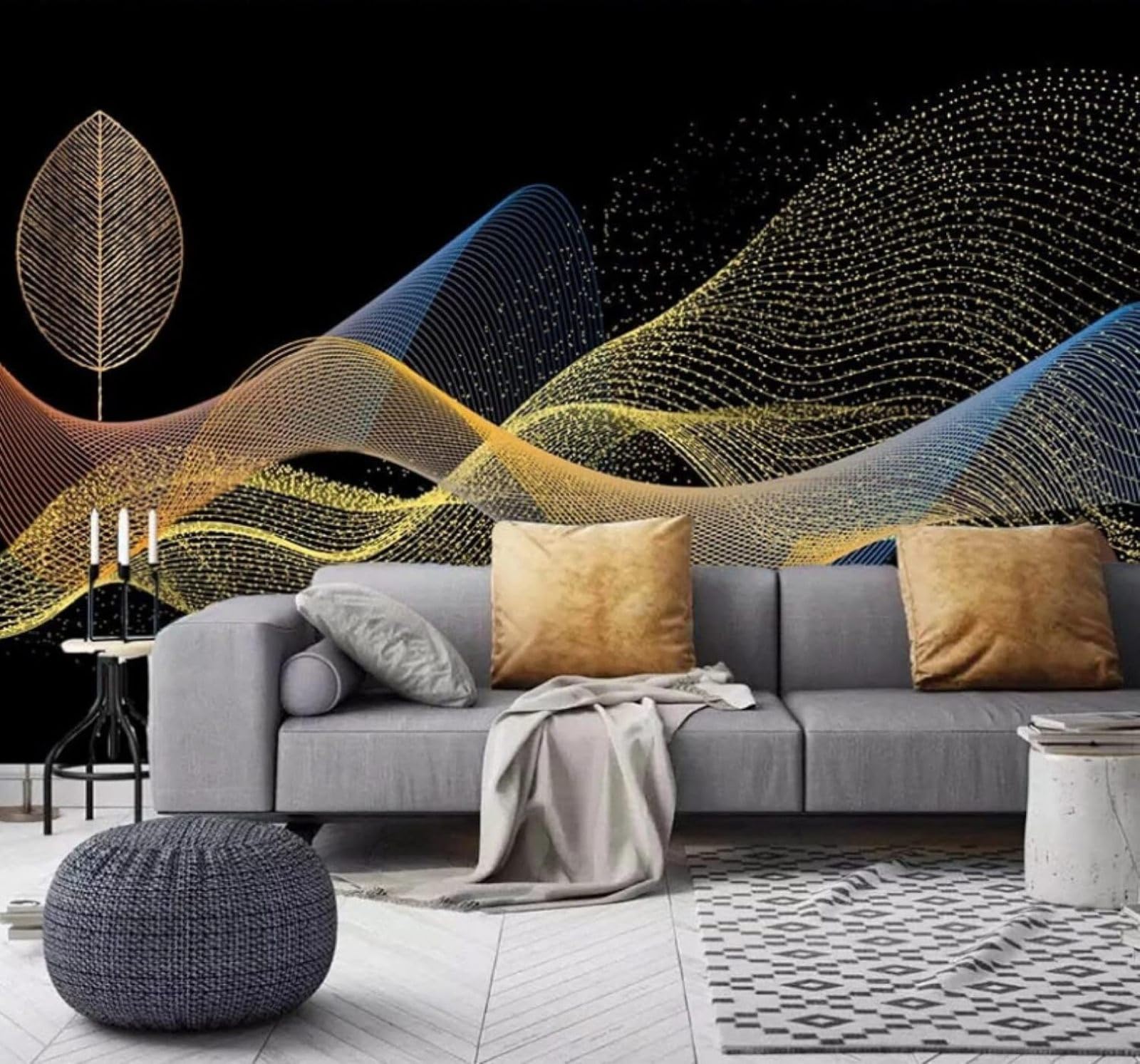 XLMING Abstract Minimalist Mist Golden Leaves Unique 3D Wallpaper Luxury Silk Study Dining Feature Sofa Grey Bedroom Living Room Tv Decorative Wall-400cm×280cm