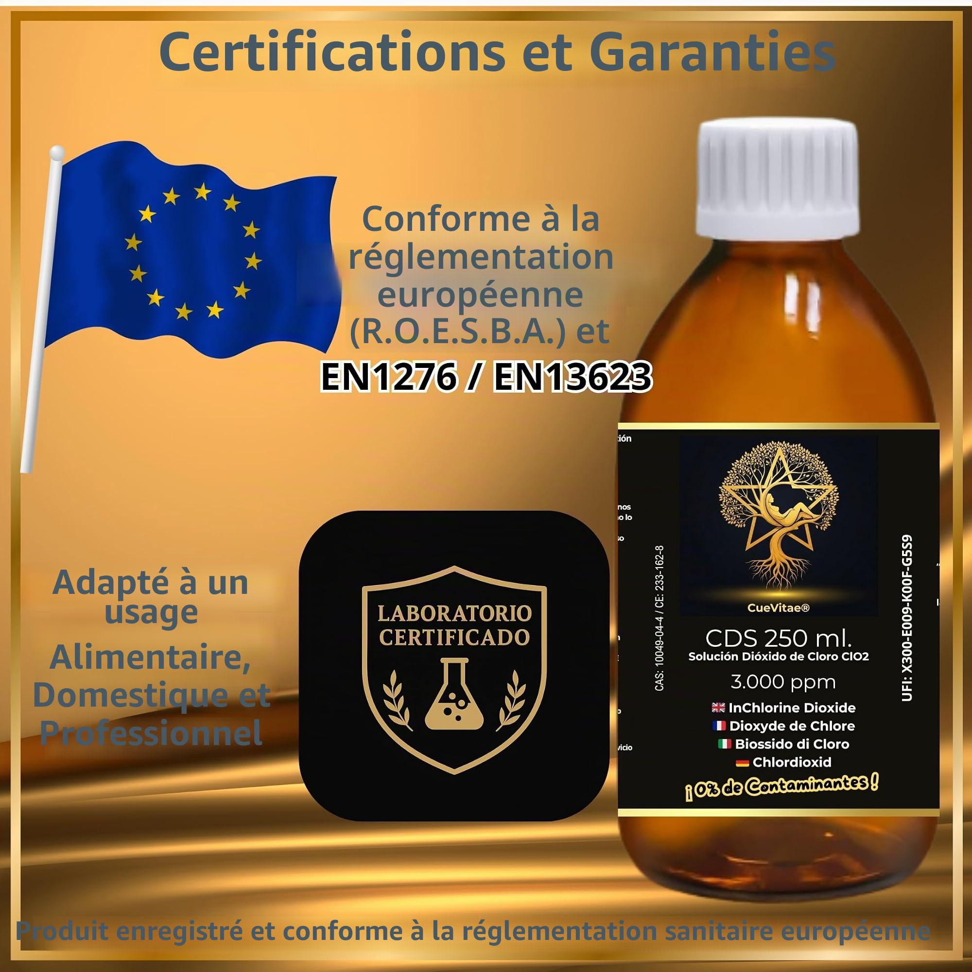 2 x CDS250 ml à 3 000 PPM (500 ml) | Fabrication récente | Produit déjà activé, prêt à doser | Compteur | Emballage en verre ambré anti-rayons UVA