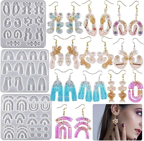 Juego de 3 aretes de resina para joyería, moldes de silicona con forma de geometría de resina epoxi para mujeres, aretes, colgante, collar, llavero,