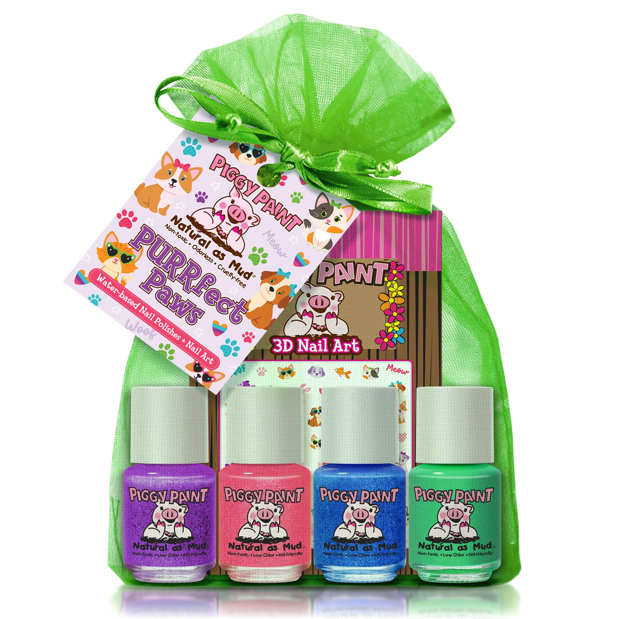 Piggy Paint Nail Polish - PURRfect Paws Pet (4 Color + Nail Art Set)