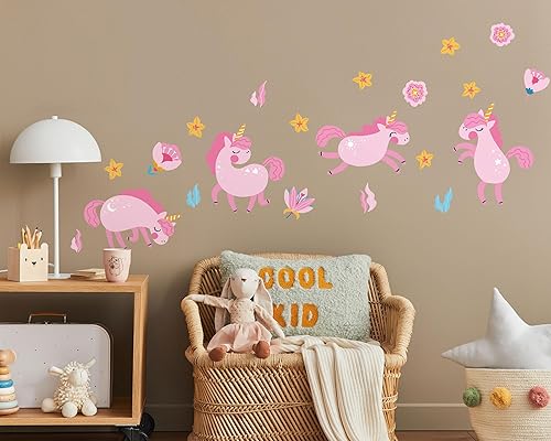Miniatura 3 de FLFK 2 hojas de calcomanías de pared de animales rosados para niñas, guardería, dormitorio, sala de estar, decoración del hogar