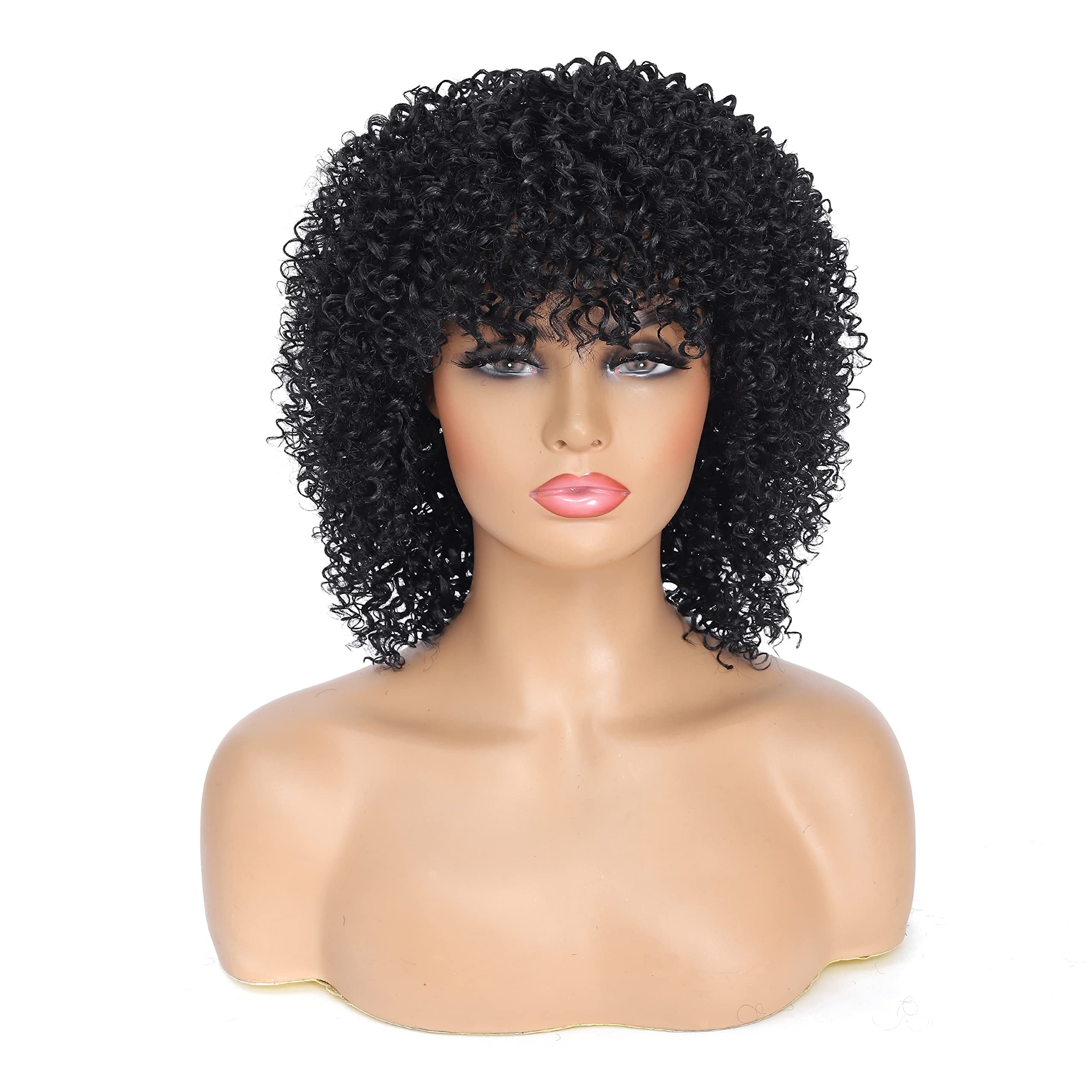 Fulang Hair Short Curly Wigs for Black Women Afro Wigs for Black Women Synthetic Wigs with Bangs Kinky Curly Wigs