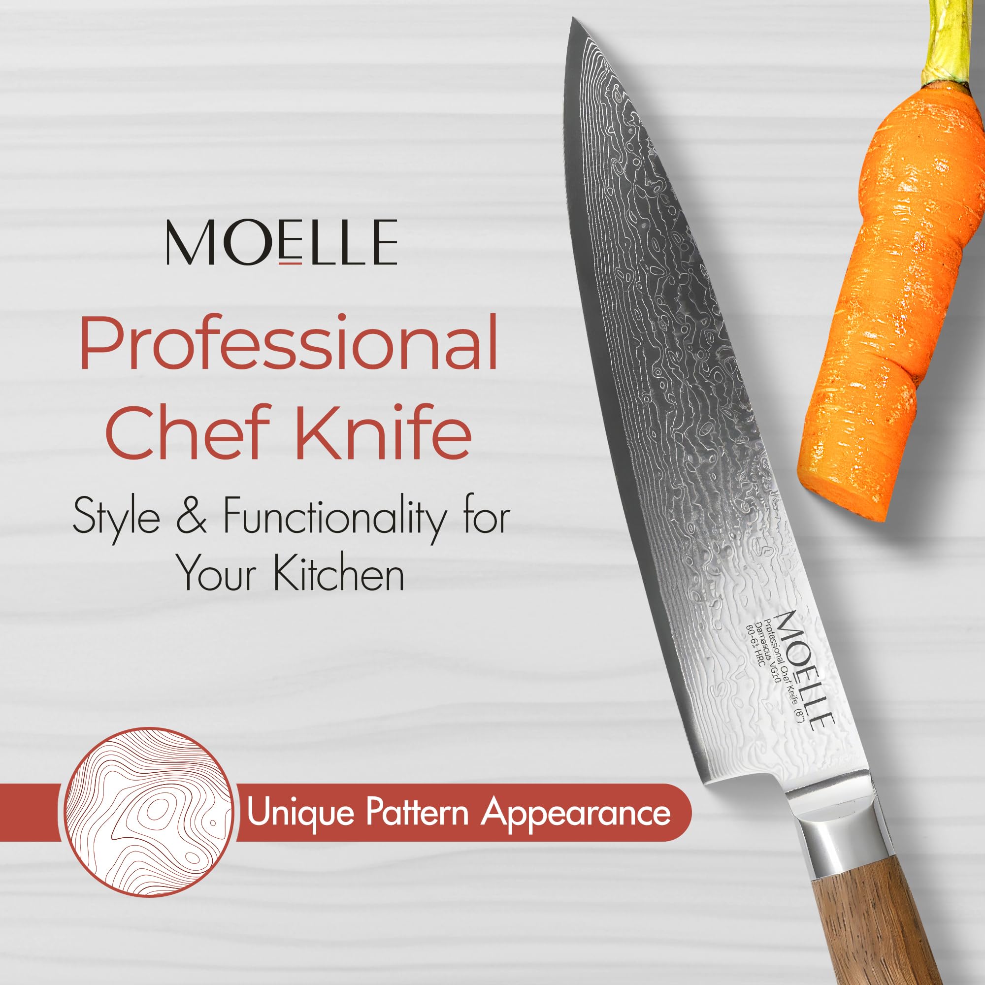 MOELLE Premium Teak Wood Chef Knife 8