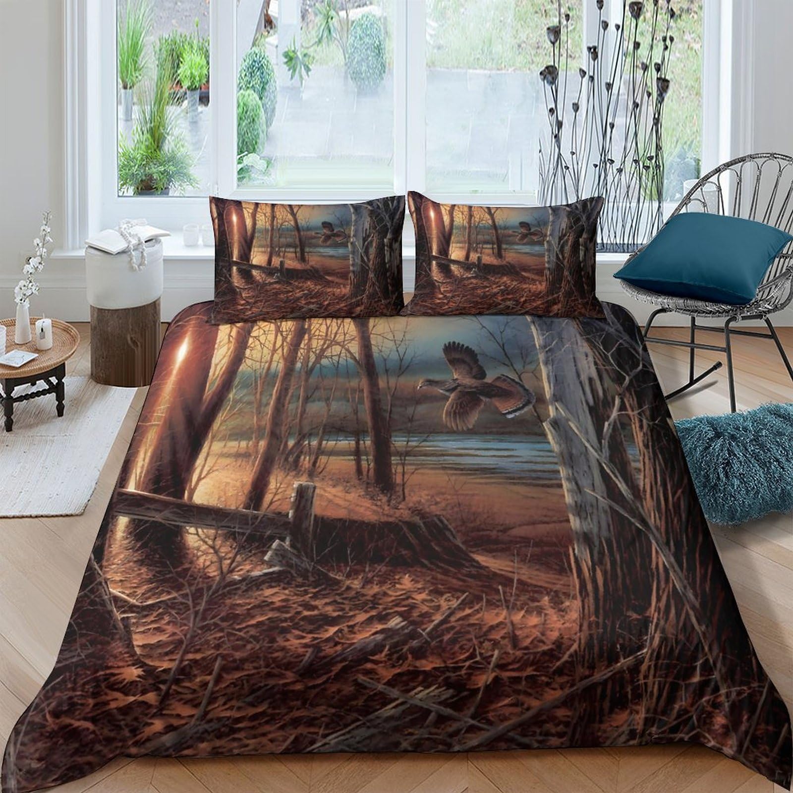 Ctjqhvkz Style-9 3D Printed Forest Sunset Fitted Sheet Microfiber Soft Breathable Deer Landscape Mattress Cover Bedroom Decor Single（135X200cm）