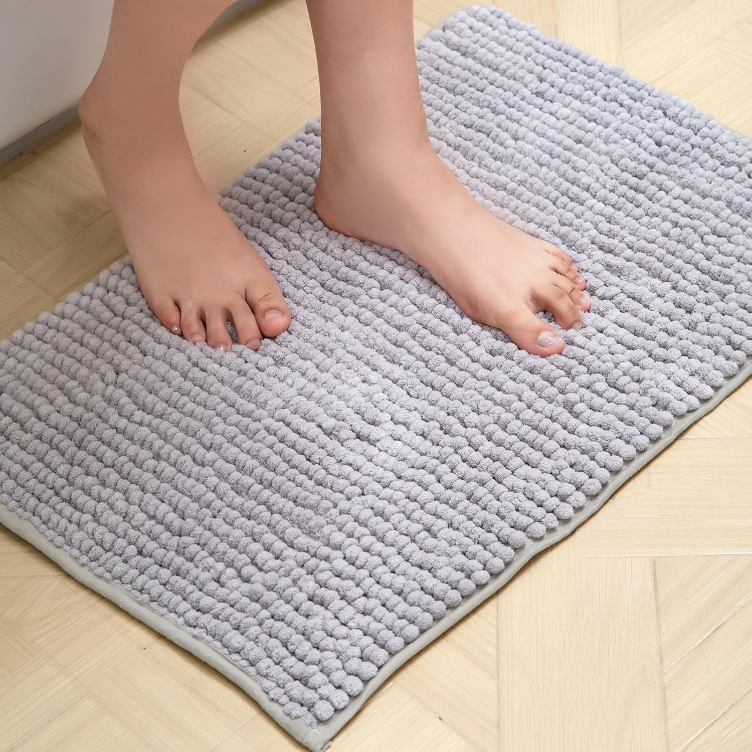 (sky blue )Bath Rug Mat 24x16 Inch, Soft Thick Chenille Floor Shower Rugs Non Slip, Absorbent Washable Bathmat for Bathroom, Sink, Tub, Light Grey 24''x16'' Light Grey