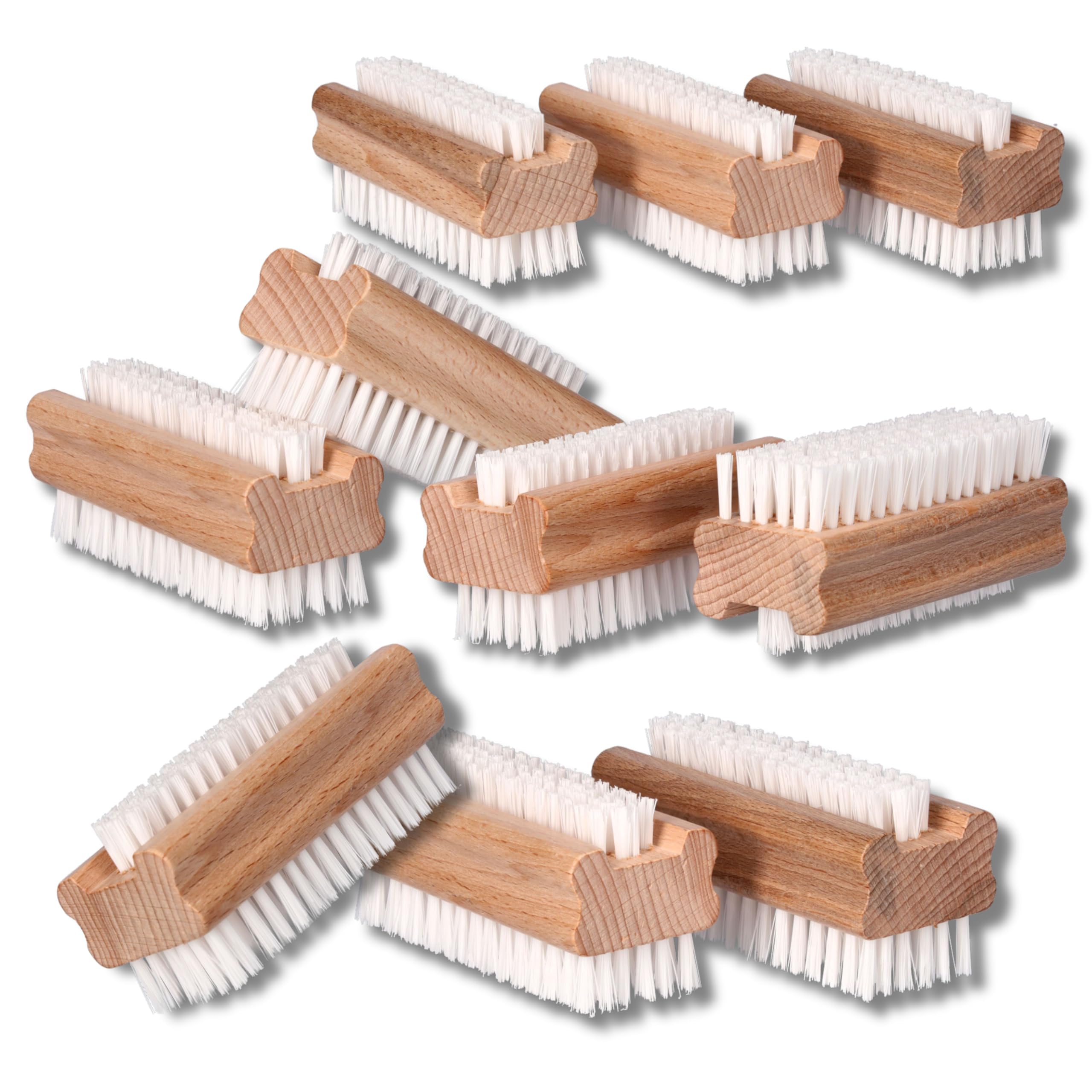 ToolSpace 10x Wooden Nail Brush Double Sided, Everyday Use, Nail Brushes for cleaning nails, Scrubbing Brush for Hands Feet