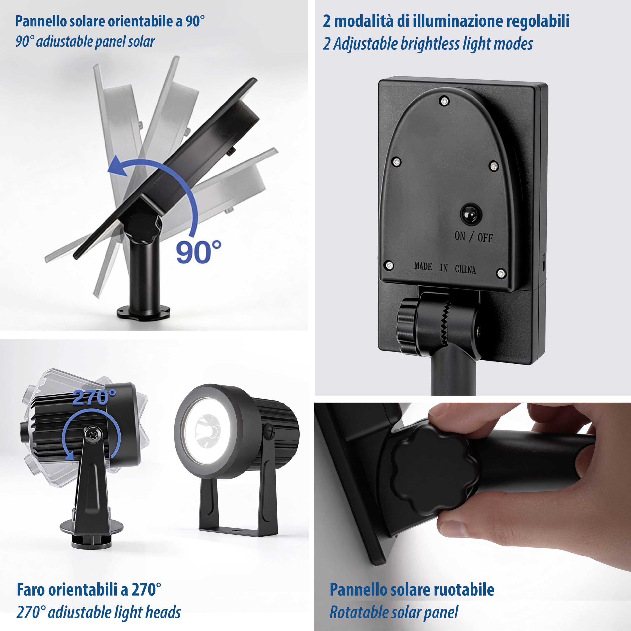 Zestaw 2 zewnętrznych reflektorów LED z panelem słonecznym – 2 x 100 lumenów, lampy ogrodowe solarne, IP65, wodoodporne, do ogrodu, krzewów, podwórka, doniczek i roślin