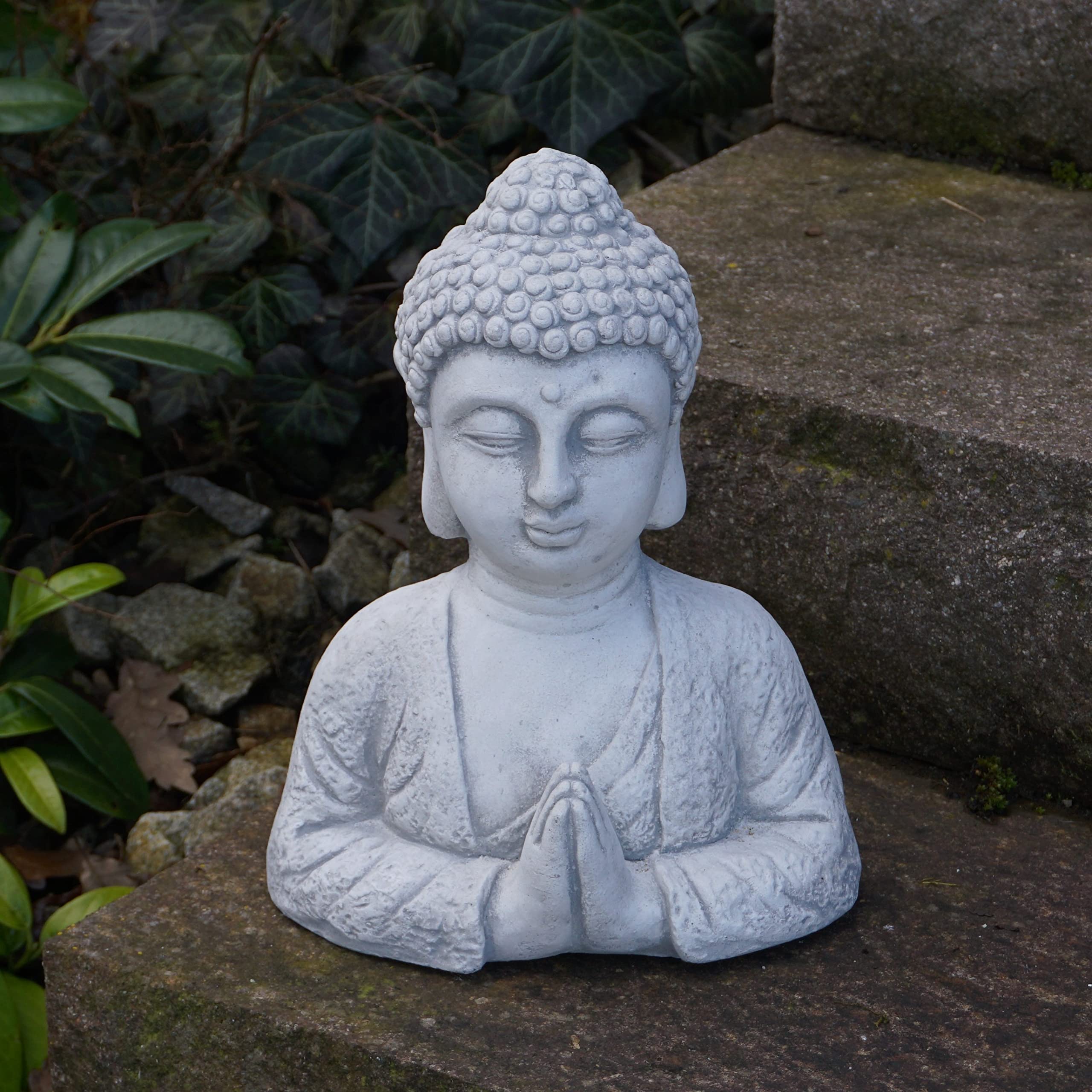 gartendekoparadies.de Statua in pietra massiccia Buddha busto statua in pietra grezza resistente al gelo