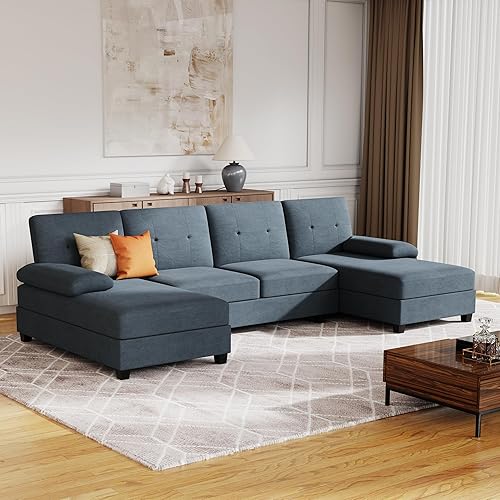 JAMFLY Sectional Sofa Couches for Living Room, U Shaped Sofa Living Room Furniture Sets, 4 Seat Modular Sectional Couch with Chaise, Dark Grey