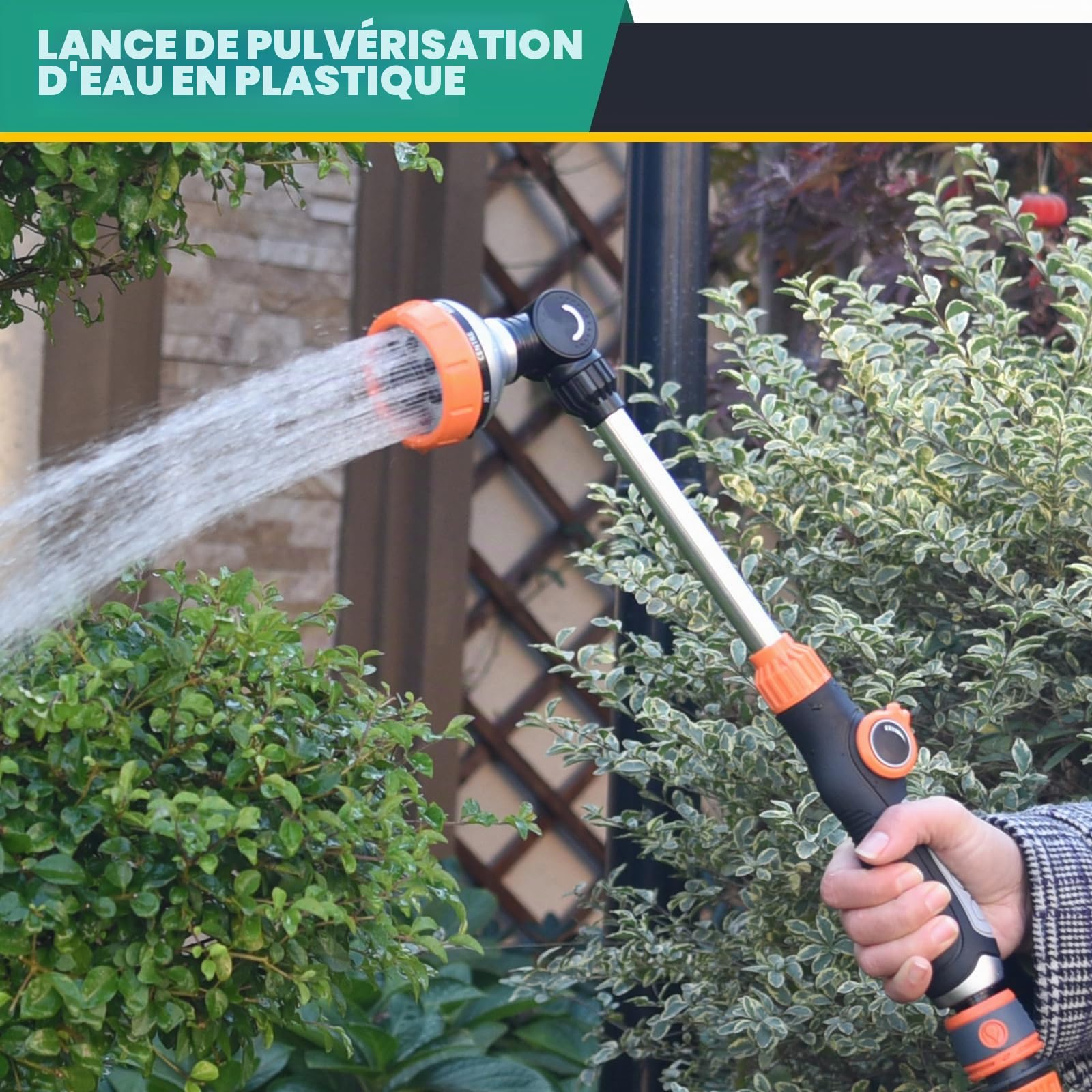 LangRay Pistolet d'arrosage de Jardin, Lance Arrosage 47cm 8 Modèles Réglable Pulvérisateur de Jardin Arrosoir avec 2 Embout Tuyau Arrosage 1/2 Pouce et 1 Buse