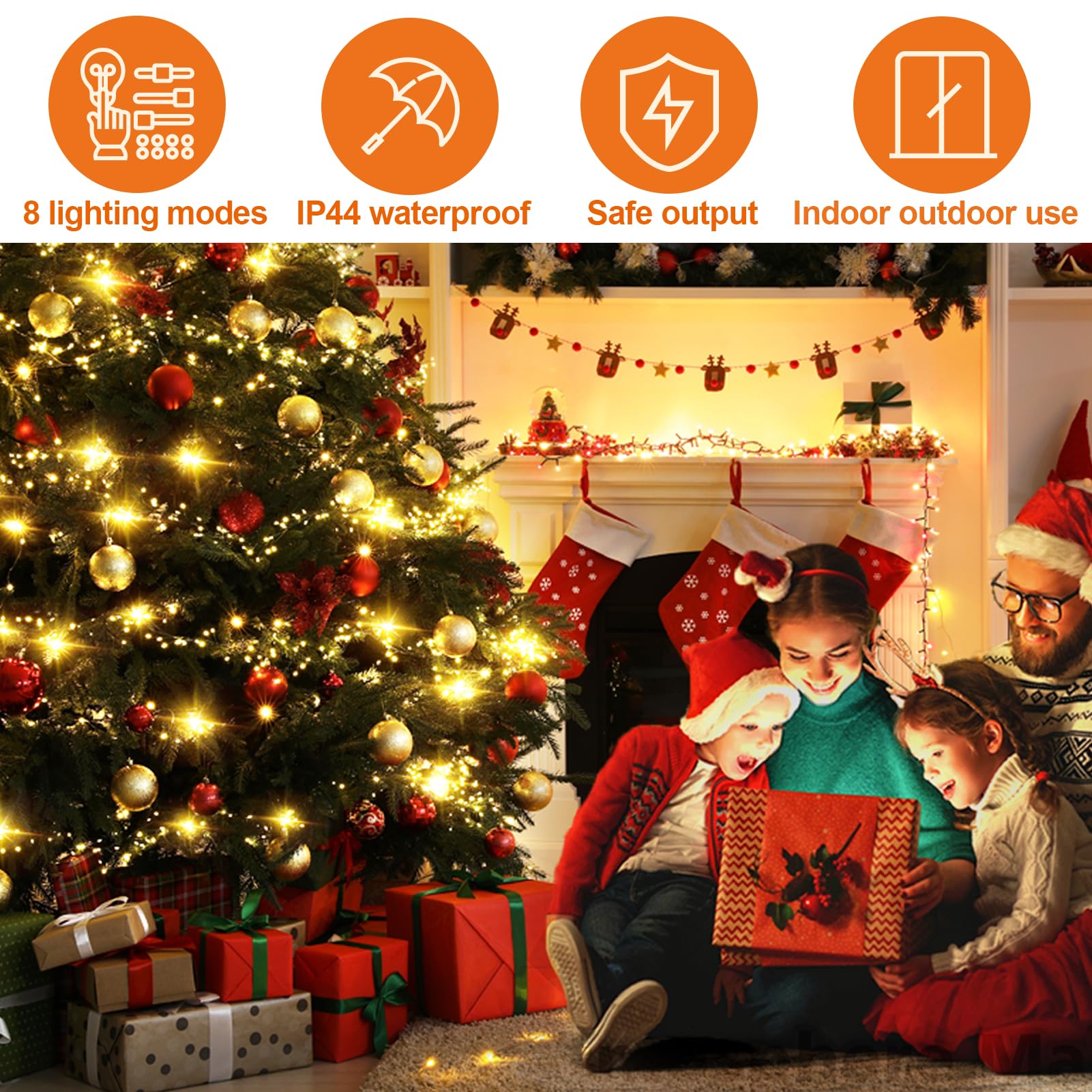 Uping Luci Albero di Natale Luci Natale Esterno Interno 10M 100LED Luci LED per Albero di Natale Bianco Caldo Catena Luminosa da Esterno Natalizie con 8 Modalità IP44 Impermeabile